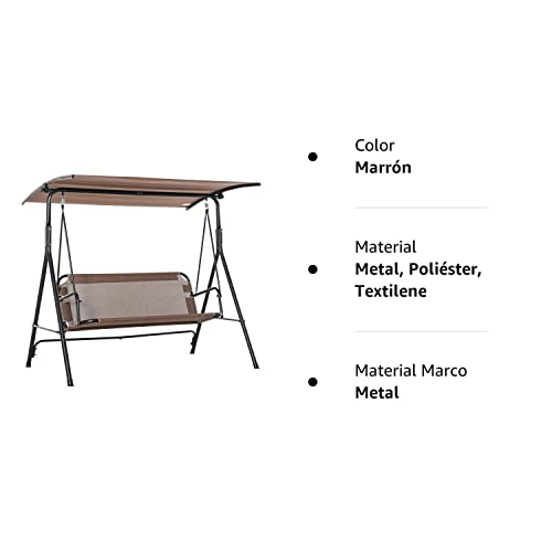 Outsunny Columpio de Jardín de Exterior de 2 Plazas Silla Balancín con Parasol Techo Ajustable en Ángulo Terraza Balcón Exterior Carga 200 kg 172x110x155 cm Marrón