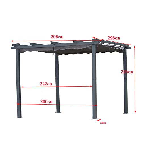 Angel Living [Actualizado] Pérgola de Aluminio con Techo Retráctil, Pabellón con Diseño Elegante, Cenador con Tela de Poliéster Resistente al Agua y a UV, Uso para el Exterior (3 x 3, Gris)