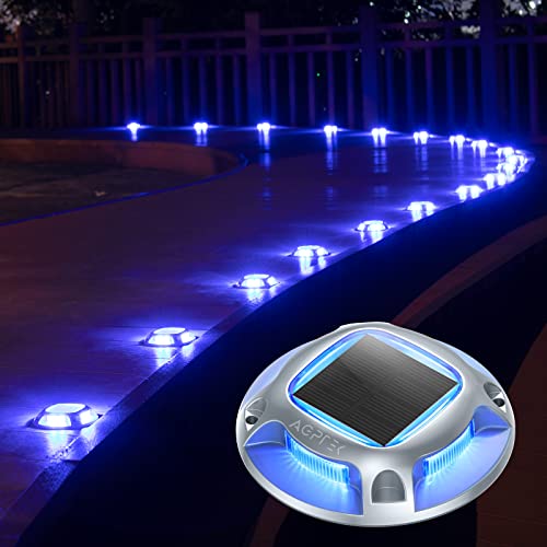 AGPTEK 8 x Luz Solar Exterior. Lámpara Impermeable Auto ON/OFF de jardin. Suelo 2 Color Modos para Patio, Garaje, Camino, Escaleras Aceras Pasillos (Azul/Blanco Frío)
