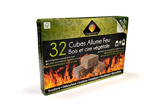 CHEMINETT 15751-32 Cubos Encendido precortados Cheminett naturales para encender chimeneas, estufas y barbacoas