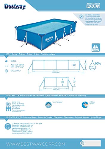 Bestway 56405 - Piscina Desmontable Tubular Infantil Family Splash Frame Pool 400x211x81 cm