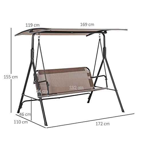 Outsunny Columpio de Jardín de Exterior de 2 Plazas Silla Balancín con Parasol Techo Ajustable en Ángulo Terraza Balcón Exterior Carga 200 kg 172x110x155 cm Marrón