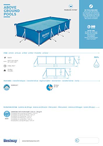 Bestway 56405 - Piscina Desmontable Tubular Infantil Family Splash Frame Pool 400x211x81 cm