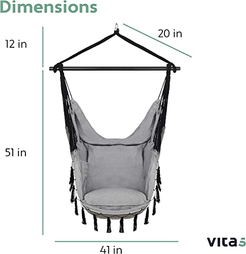 VITA5 Poltrona Sospesa da Giardino per Rilassarsi - Sedia a Dondolo da Appendere Resistente e Sicura - Amaca Appesa da Interno Adatta a Ogni Arredamento - Facile da Montare - Imbottitura Comoda