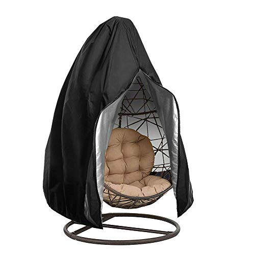 TiooDre Cubierta De Silla De Huevo Colgante De Patio Silla De Columpio De Mimbre De Ratán Al Aire Libre Cubierta De Muebles De Jardín Antipolvo Impermeable con Cremallera, 190X115 Cm (Negro)