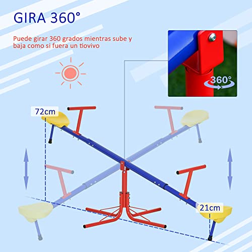 Outsunny Balancín Giratorio 360 Grados para Niños +3 Años con Base de 4 Varillas Postes de Tope y Asas Fáciles de Agarrar Patio Jardín 182x77x63 cm Multicolor