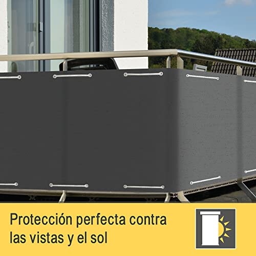 Sol Royal Privacidad Balcón Pantallas Protectoras 90x500 cm Antracita SolVision HB2 – HDPE Cubierta Malla Protección UV Visual Opaca 160 g/m² Resistente a la Intemperie con Ojales & Cuerdas