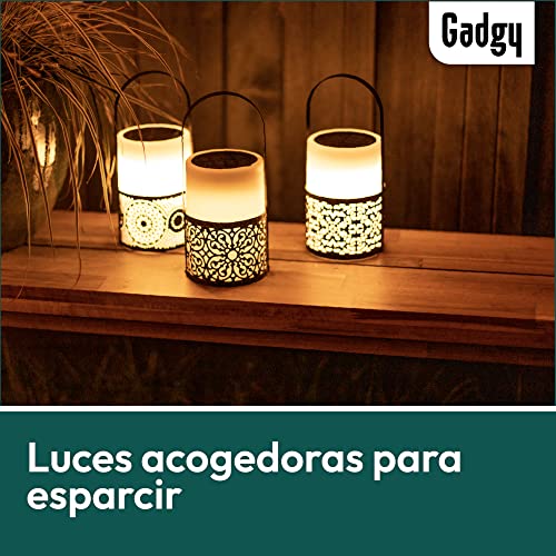 Gadgy Farolillos Para Velas | Juego De 3 Faroles Jardin Exterior | Vela Blanca Con Mango Negro | Farolillo Decorativo Solar | Linterna LED