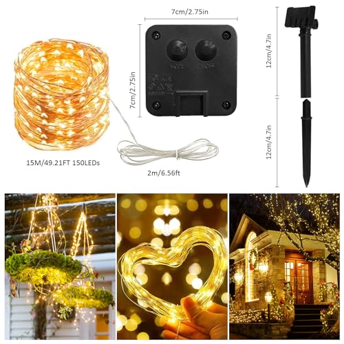 GHONLZIN Guirnaldas Luces Exterior Solar, 2 Paquete 150 Luces LED Solares Exteriores Jardin IP65 Impermeable con 8 Modos de Iluminación, 15M/49Ft Cadena de Luces Decoracion para Navidad,Jardines