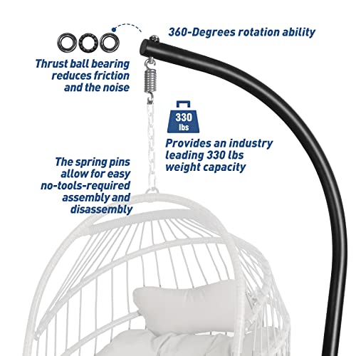 Soporte para Silla de Huevo Colgante, Marco de Silla de Hierro Resistente con Base Estable y Gancho de Resorte, Soporte Resistente de 330 Libras, Soporte para balcón, Patio, jardín al Aire Libre