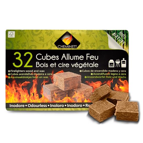 CHEMINETT 15751-32 Cubos Encendido precortados Cheminett naturales para encender chimeneas, estufas y barbacoas