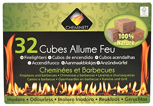 CHEMINETT 15751-32 Cubos Encendido precortados Cheminett naturales para encender chimeneas, estufas y barbacoas