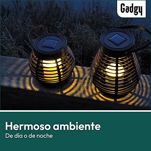 Gadgy ® Farolillos decorativos |Set Ratán Aspecto | 2 Piezas Forme Redondos y Lágrima para Exterior | Plástico Marmóreo Marrón | LED luz solar Jardín Patio