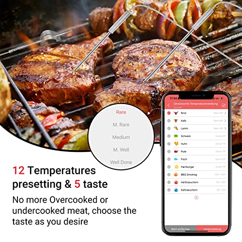 Inkbird IBT-6XS Termómetro Carne, Recargable Termometro Cocina, Termómetro Bluetooth con 6 Sondas,con Batería de Litio de 1000 mAh y Pantalla Giratoria de 180 Grados