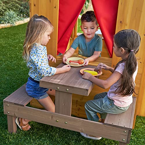 KidKraft Casita Infantil Moderna de Madera con Cocina de Juguete, Mesa y Banco para niños y niñas, casita de Juego para Exterior, jardín o Patio (00182)