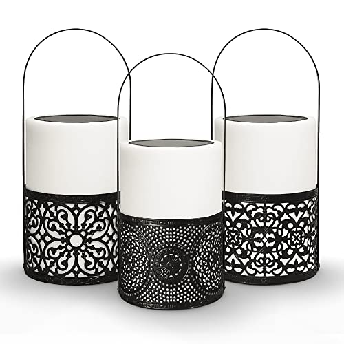 Gadgy Farolillos Para Velas | Juego De 3 Faroles Jardin Exterior | Vela Blanca Con Mango Negro | Farolillo Decorativo Solar | Linterna LED