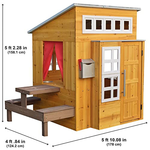 KidKraft Casita Infantil Moderna de Madera con Cocina de Juguete, Mesa y Banco para niños y niñas, casita de Juego para Exterior, jardín o Patio (00182)