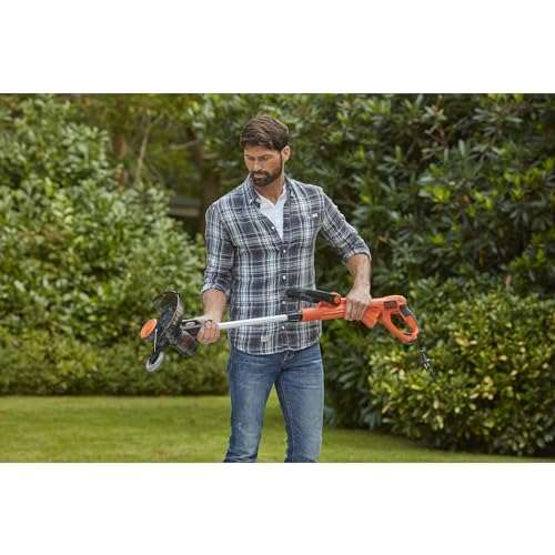 BLACK+DECKER BESTE628-QS Cortabordes 550W, Ancho de Corte 28 cm, Mango Telescópico Ajustable en 5 Posiciones, Rueda Guía y Desenrollado Automático del Cable