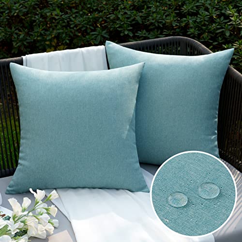 EMEMA Funda Cojines Exterior Impermeable Fundas de Almohadas de Lino de Sofá Almohadas Decorativas Modernas para Salón Cama Silla Oficina Dormitorio Habitacion Lumbar 2 Piezas 40x40cm Teal Green