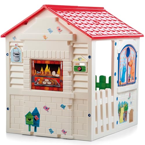 Chicos - Country Cottage Casita Infantil de Exterior e Interior, Fabricada en plástico Resistente y Duradero, Blanco, Única, Medidas 84 x 103 x 104 cm (89607)