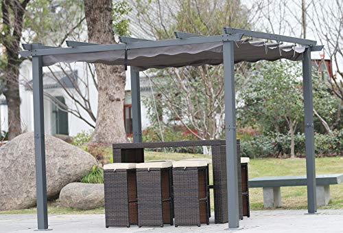 Angel Living [Actualizado] Pérgola de Aluminio con Techo Retráctil, Pabellón con Diseño Elegante, Cenador con Tela de Poliéster Resistente al Agua y a UV, Uso para el Exterior (3 x 3, Gris)