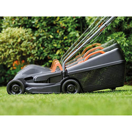 BLACK+DECKER BEMW351GL2 Cortacésped eléctrico (1000 W 32 cm de ancho de corte ajuste de altura de corte triaxial depósito de 35 l incluye desbrozadora de 200 W)