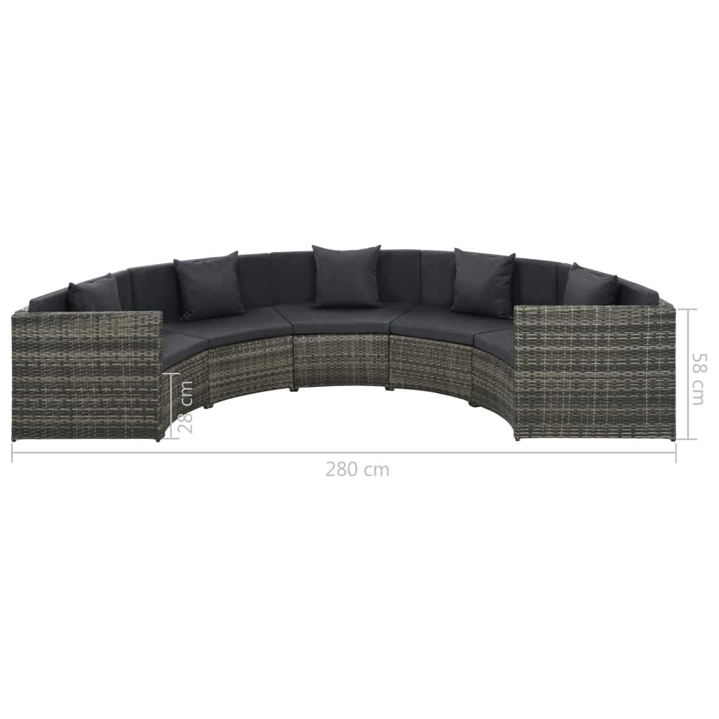 Tidyard Conjunto Semicircular Muebles de Jardín de Ratán 25 Piezas Sofa Jardin Exterior Conjunto Jardin Ratan,Combinable de Diferentes Formas,Cojines Extraíbles,Ratán Sintético Gris y Gris Oscuro