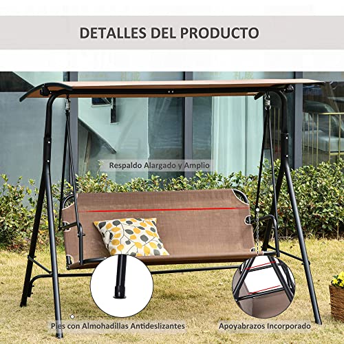 Outsunny Columpio de Jardín de Exterior de 2 Plazas Silla Balancín con Parasol Techo Ajustable en Ángulo Terraza Balcón Exterior Carga 200 kg 172x110x155 cm Marrón