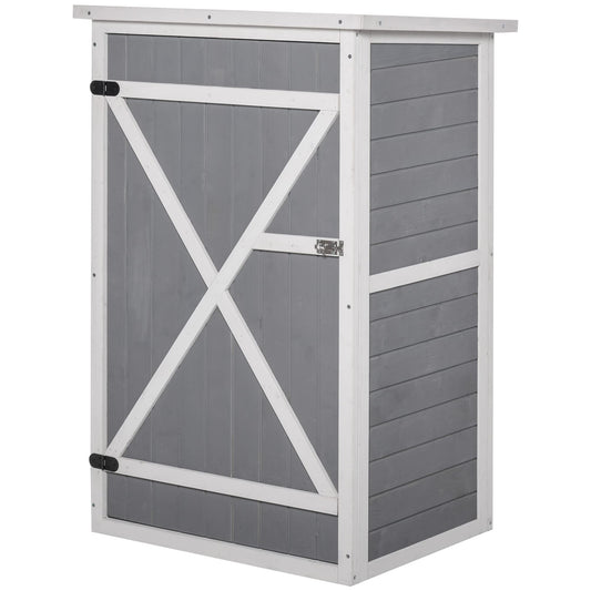 Outsunny Caseta de Jardín de Madera 75x56x115 cm Armario Cobertizo de Exterior para Herramientas con 3 Estantes Interiores Puerta con Pestillo y Techo Asfáltico Gris