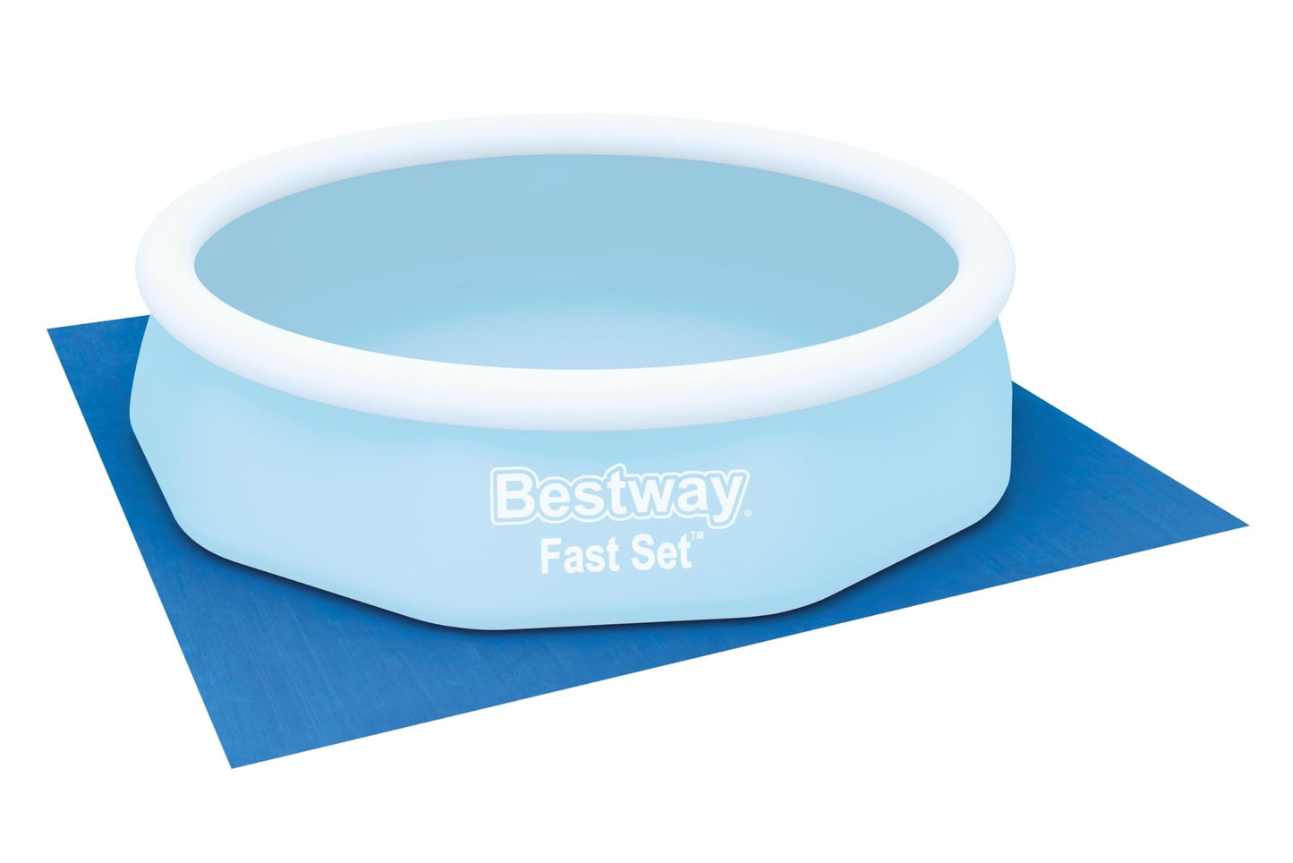 BESTWAY 58001 - Tapiz de Suelo para Piscina 335x335 cm de PVC Resistente Forma Cuadrada Para Piscinas Redondas de 305 cm de Diámetro Color Azul Fácil Instalación