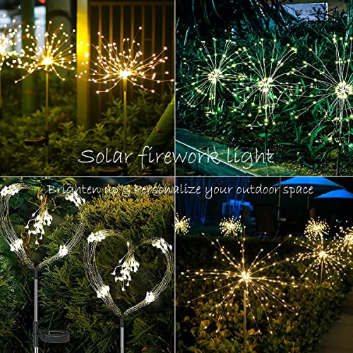 Honche 2 Pack Luces de jardín al aire libre Luz de fuegos artificiales solares Bengalas LED Lámpara blanca cálida para fiesta Boda Jardín Camino Navidad Parque Decoración (warm white)