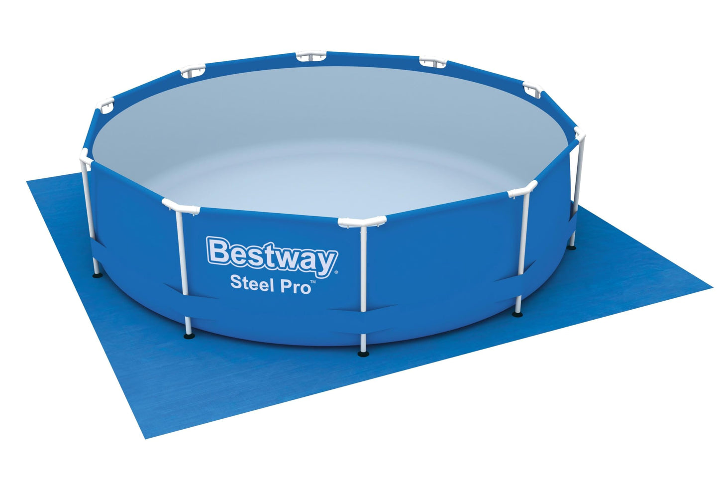 BESTWAY 58001 - Tapiz de Suelo para Piscina 335x335 cm de PVC Resistente Forma Cuadrada Para Piscinas Redondas de 305 cm de Diámetro Color Azul Fácil Instalación