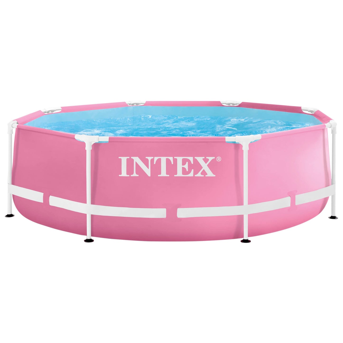 Intex 55257 - Piscina Desmontable Redonda Metal Frame Familiar Color Rosa, Medidas Ø244x76 cm, Capacidad 2,843 litros, Material Resistente Triple Capa, Tubular, Infantil