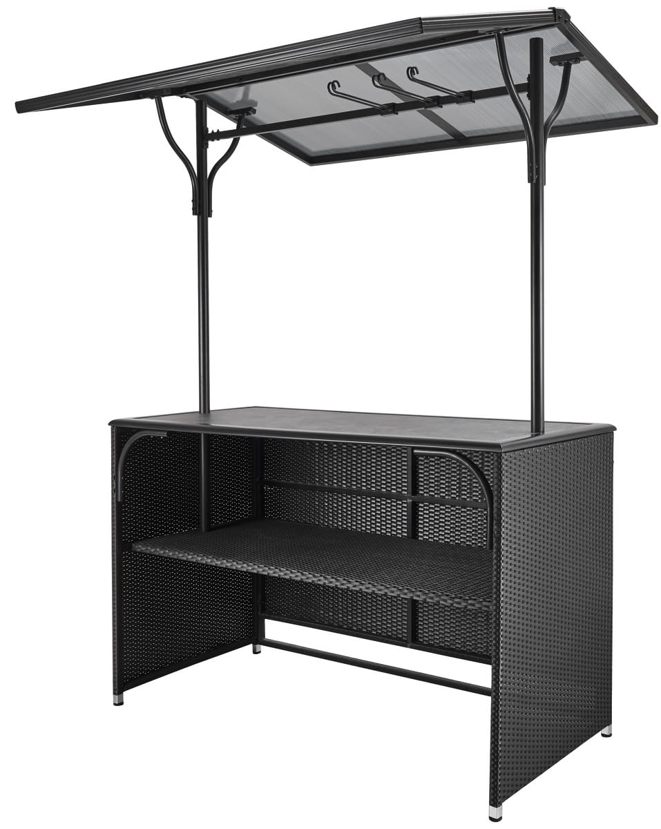 METRO Professional Mueble Bar Exterior con Techo Barbados, Chill, Zona Chill out Exterior, Ratán sintético/Aluminio, para terraza, Jardin, 165 x 147 x 230 cm, Resistente a la Intemperie, Negro