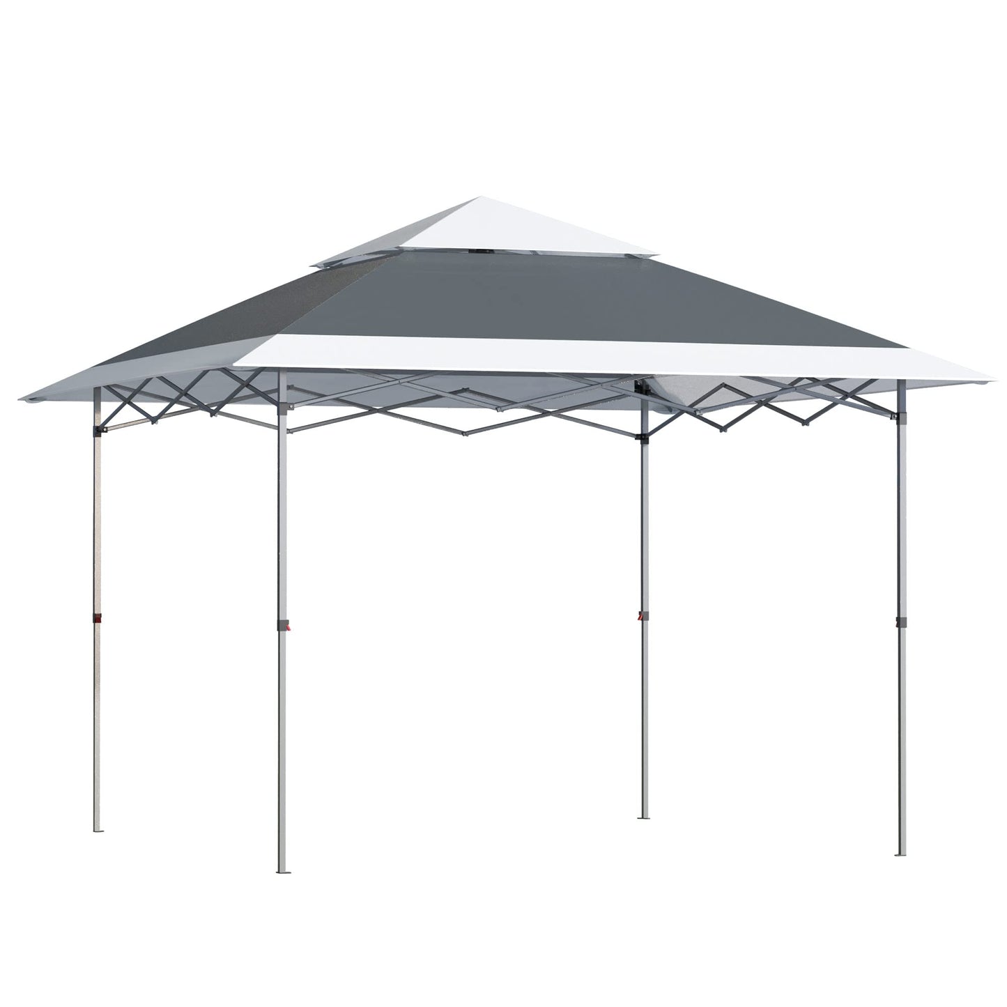 Outsunny Carpa de Fiesta Plegable 3,6x3,6 m Altura Ajustable en 3 Posiciones con Doble Techo y Bolsa de Transporte con Ruedas Marco de Acero Impermeable Gazebo para Jardín Exterior Gris y Blanco