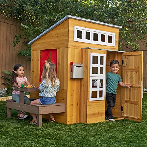 KidKraft Casita Infantil Moderna de Madera con Cocina de Juguete, Mesa y Banco para niños y niñas, casita de Juego para Exterior, jardín o Patio (00182)