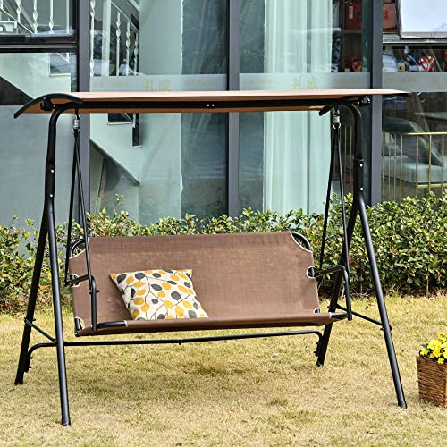 Outsunny Columpio de Jardín de Exterior de 2 Plazas Silla Balancín con Parasol Techo Ajustable en Ángulo Terraza Balcón Exterior Carga 200 kg 172x110x155 cm Marrón