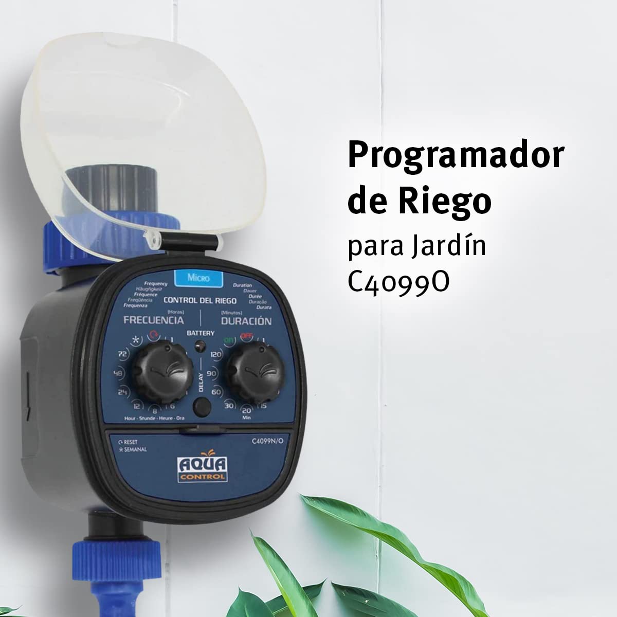 Aqua Control C4099O Programador de Riego para Jardín, Para todo tipo de Grifos, Apertura a 0 Bar, Color Azul