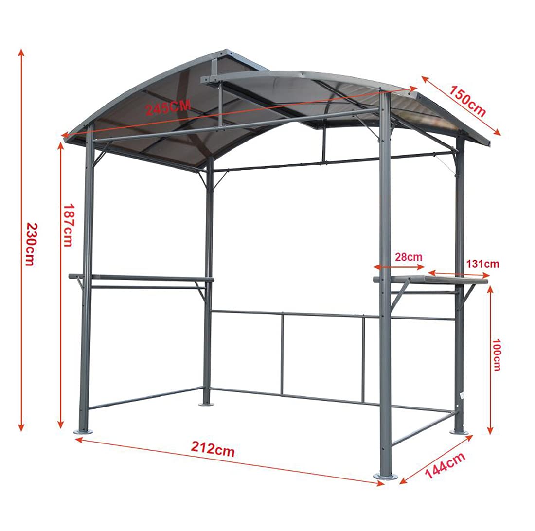 Angel Living Pabellón de Barbacoa de Aluminio y Acero con Techo de PC, Marquesina de Aluminio con Campana Extractora, Gazebo Pergola para BBQ con Zona de Almacenamiento