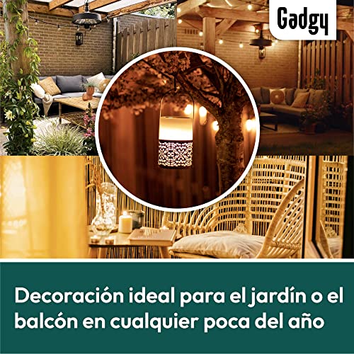 Gadgy Farolillos Para Velas | Juego De 3 Faroles Jardin Exterior | Vela Blanca Con Mango Negro | Farolillo Decorativo Solar | Linterna LED