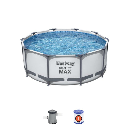 Bestway - Piscina Desmontable Tubular Bestway Steel Pro MAX 305x100 cm con Depuradora Cartucho 1.249 L/H con Escalera