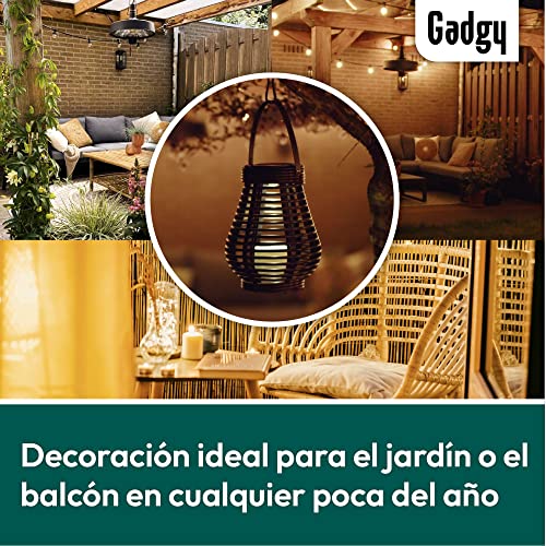 Gadgy ® Farolillos decorativos |Set Ratán Aspecto | 2 Piezas Forme Redondos y Lágrima para Exterior | Plástico Marmóreo Marrón | LED luz solar Jardín Patio