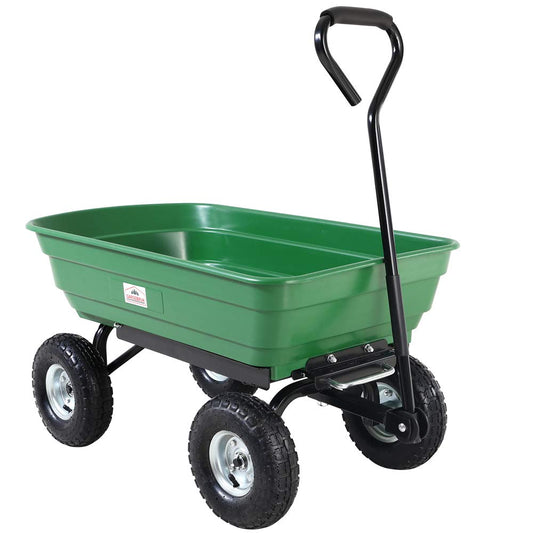 Deuba Carretilla de Jardín Plástico Verde Neumático Ø26cm Carga 300Kg Carro de Mano Jardinería Obra