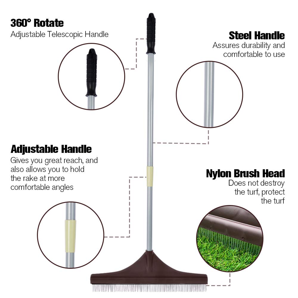 Winslow&Ross Rastrillo de césped Artificial, Mango telescópico Reforzado, Cepillo de césped Artificial, Escoba de jardín, Escoba de Mano, Mango telescópico, Mango de Acero