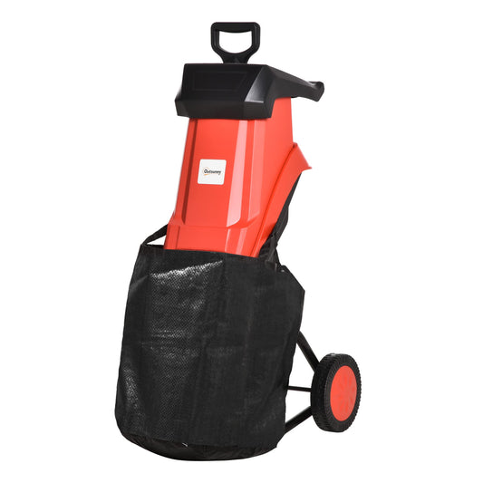 Outsunny Trituradora de Jardín 2500W con 2 Cuchillas de Volteo hasta Ø40 mm de Ramas Bolsa de Recolección de 50L y Ruedas para Malas Hierbas 52x39x89 cm Negro y Rojo