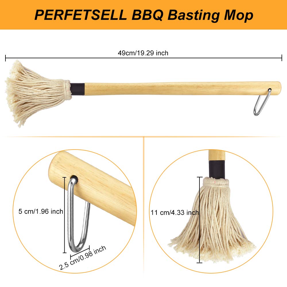 PERFETSELL 2 Pcs Fregona para Barbacoa Brocha Barbacoa Pincel para Barbacoa Cepillo para Barbacoa con Mango Madera Largo 2 Cabezales De Repuesto Barbacoa para Esparcir Mantequilla y Hornear