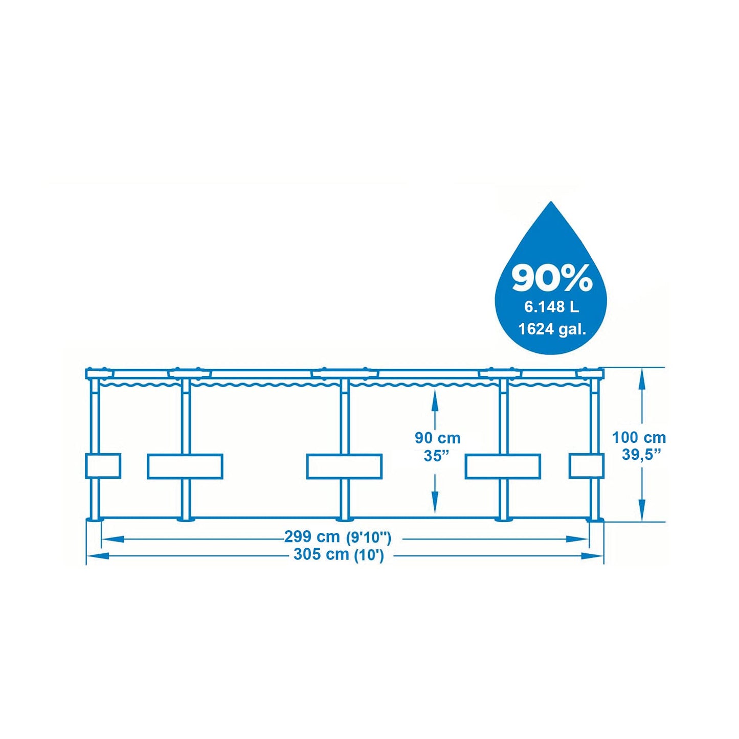 Bestway - Piscina Desmontable Tubular Bestway Steel Pro MAX 305x100 cm con Depuradora Cartucho 1.249 L/H con Escalera