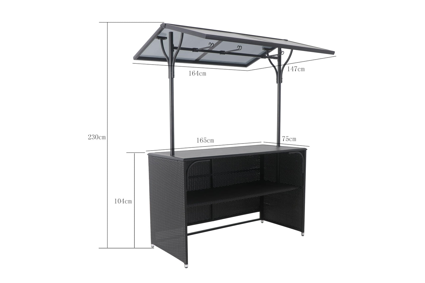 METRO Professional Mueble Bar Exterior con Techo Barbados, Chill, Zona Chill out Exterior, Ratán sintético/Aluminio, para terraza, Jardin, 165 x 147 x 230 cm, Resistente a la Intemperie, Negro