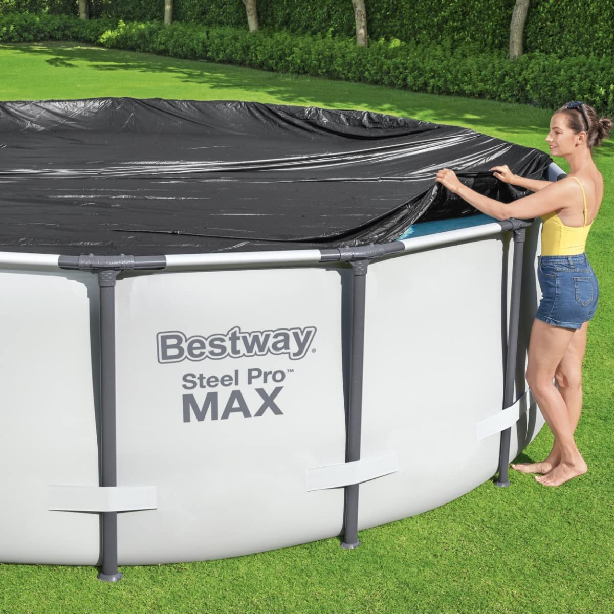 Bestway 58036 - Cobertor Invierno para Piscina Desmontable Ø305 cm Redonda, Color Gris