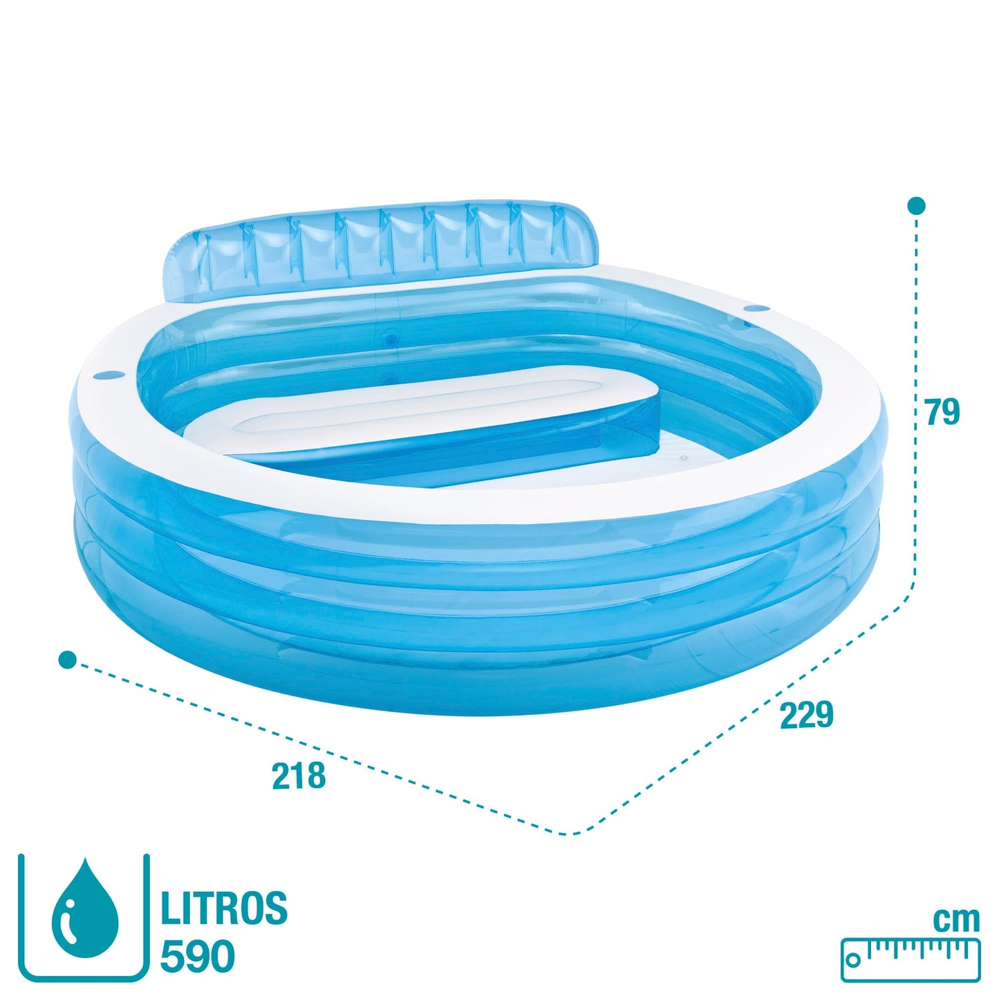 Intex 57190NP Swim Center Family Lounge Pool, Redondo, Azul, de 2 a 7 años, 229 x 218 x 79 cm